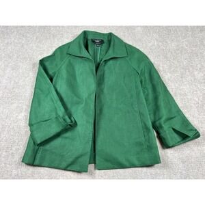 Talbots Petites S Pure Irish Linen Jacket Green Open Front 3/4 Sleeve